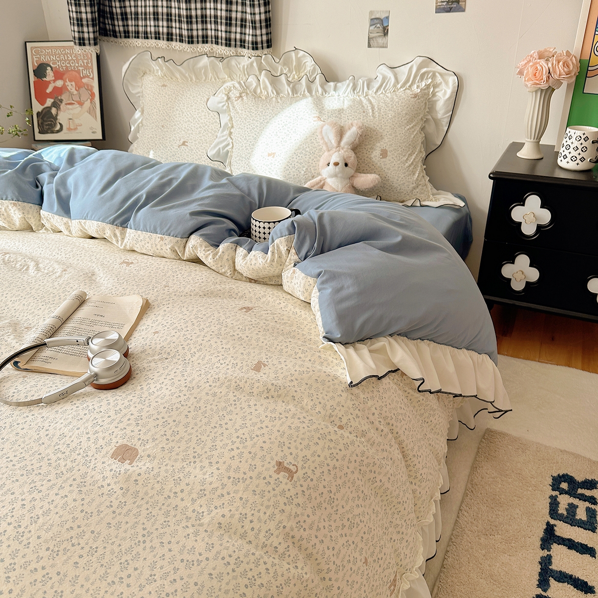 91家纺网 家纺一手货源 找家纺 沐芷 2026 【提供买家秀】公主风法式花边四件套A类古法水洗仿棉床上用品被套 花边梦境-草原奇遇记