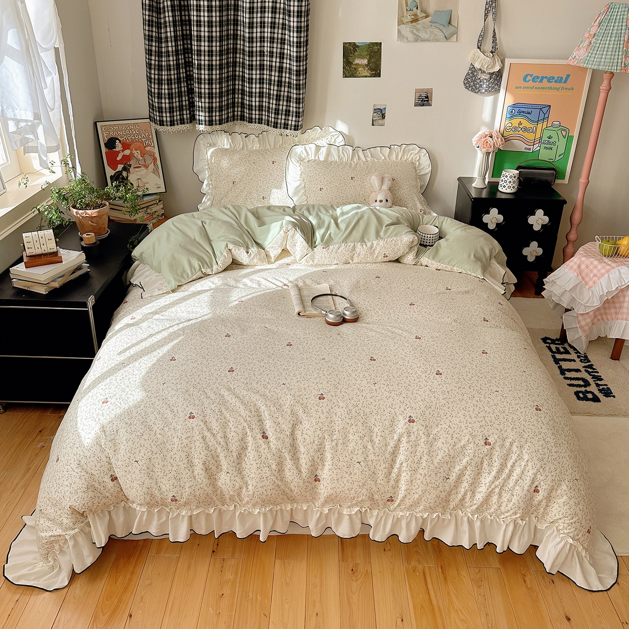 91家纺网 家纺一手货源 找家纺 沐芷 2026 【提供买家秀】公主风法式花边四件套A类古法水洗仿棉床上用品被套 花边梦境-樱桃故事