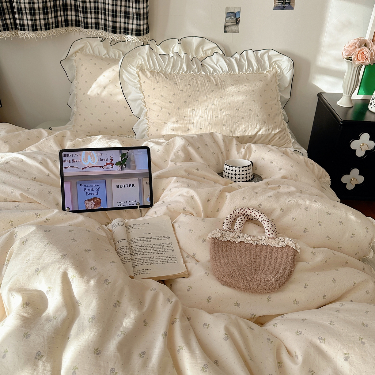 91家纺网 家纺一手货源 找家纺 沐芷 2026 【提供买家秀】公主风法式花边四件套A类古法水洗仿棉床上用品被套 花边梦境-初晴