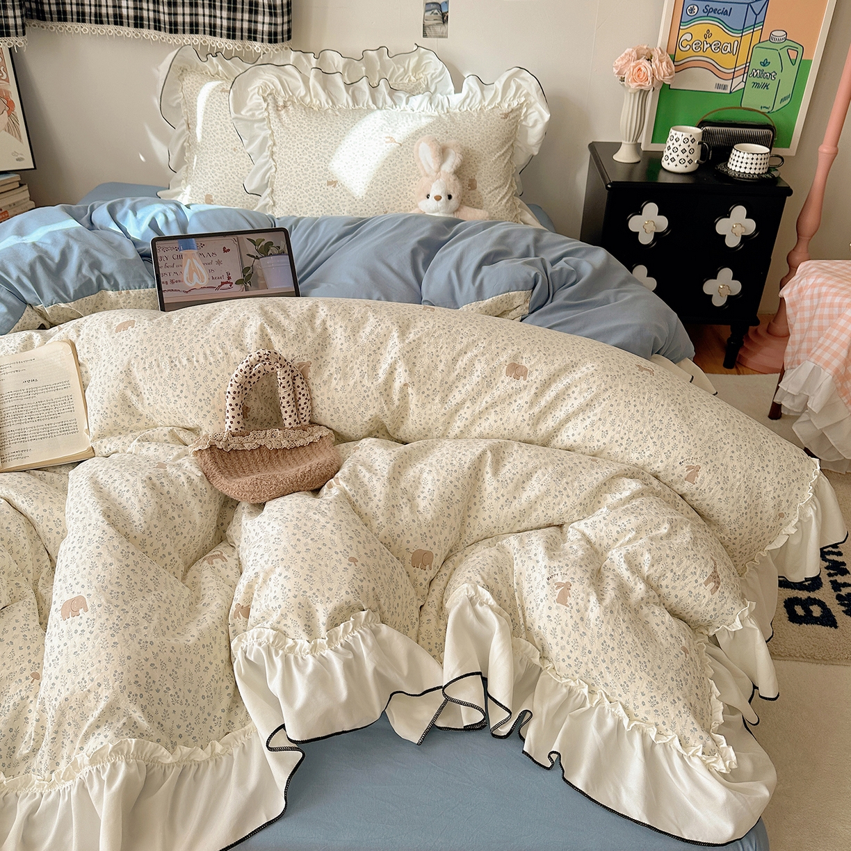 91家纺网 家纺一手货源 找家纺 沐芷 2026 【提供买家秀】公主风法式花边四件套A类古法水洗仿棉床上用品被套 花边梦境-草原奇遇记