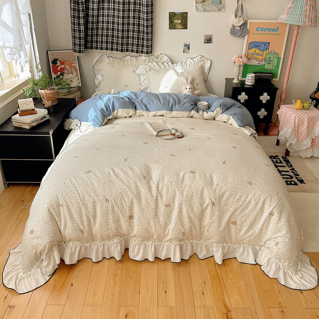 91家纺网 家纺一手货源 找家纺 沐芷 2026 【提供买家秀】公主风法式花边四件套A类古法水洗仿棉床上用品被套 花边梦境-草原奇遇记