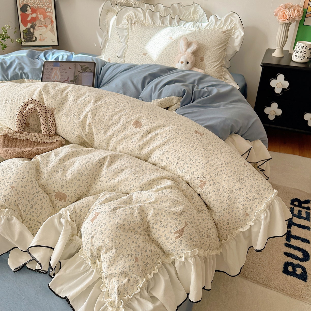 91家纺网 家纺一手货源 找家纺 沐芷 2026 【提供买家秀】公主风法式花边四件套A类古法水洗仿棉床上用品被套 花边梦境-草原奇遇记