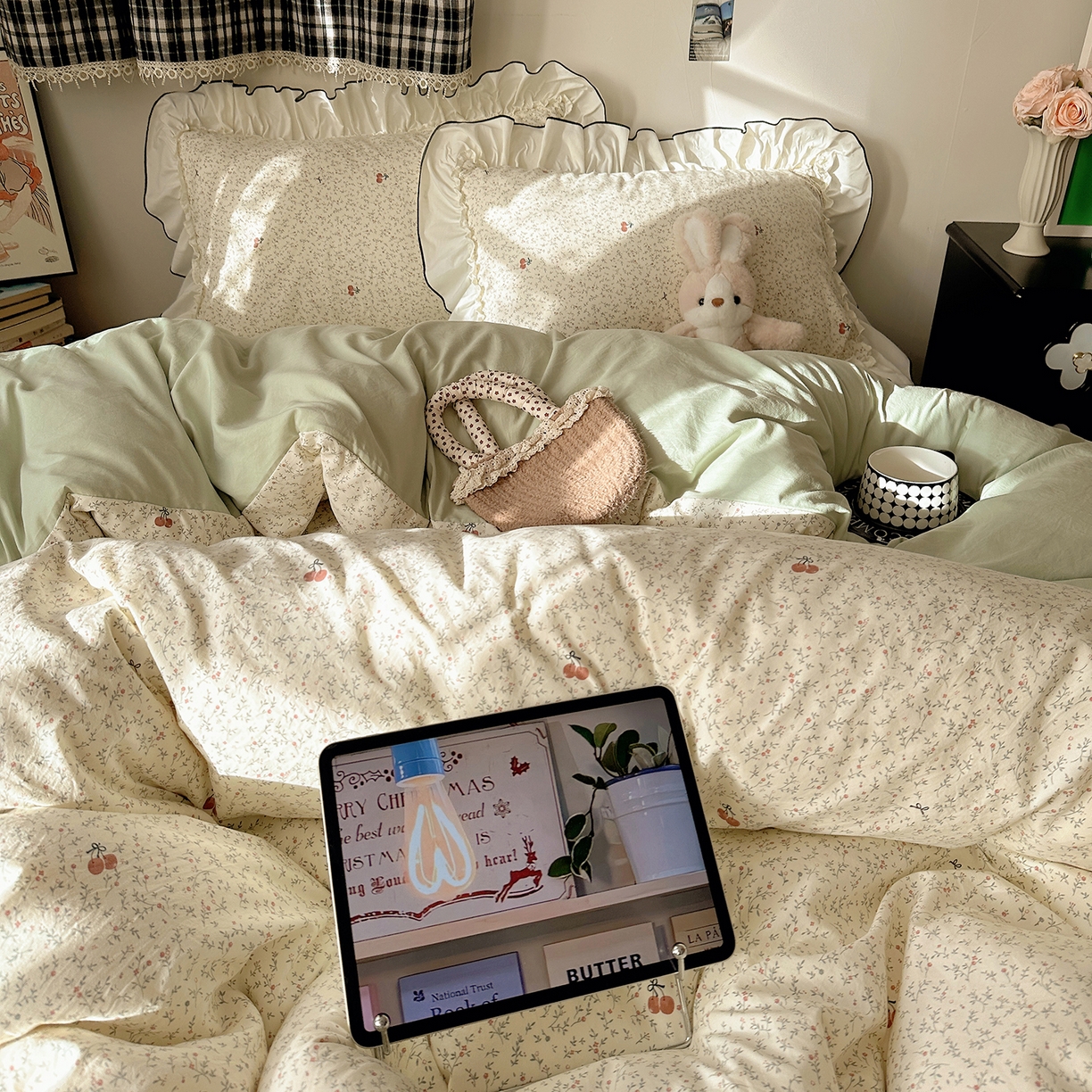 91家纺网 家纺一手货源 找家纺 沐芷 2026 【提供买家秀】公主风法式花边四件套A类古法水洗仿棉床上用品被套 花边梦境-樱桃故事