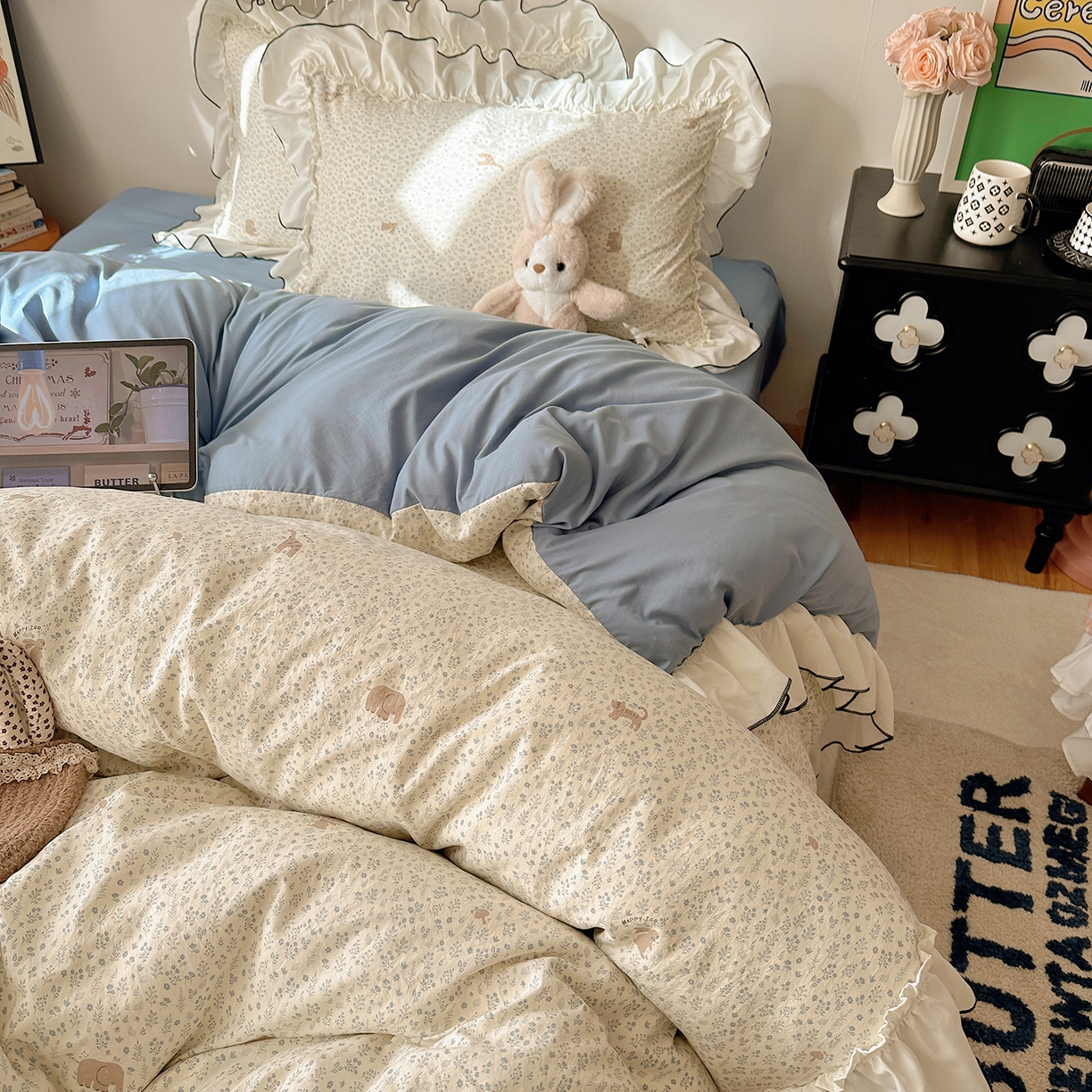 91家纺网 家纺一手货源 找家纺 沐芷 2026 【提供买家秀】公主风法式花边四件套A类古法水洗仿棉床上用品被套 花边梦境-草原奇遇记