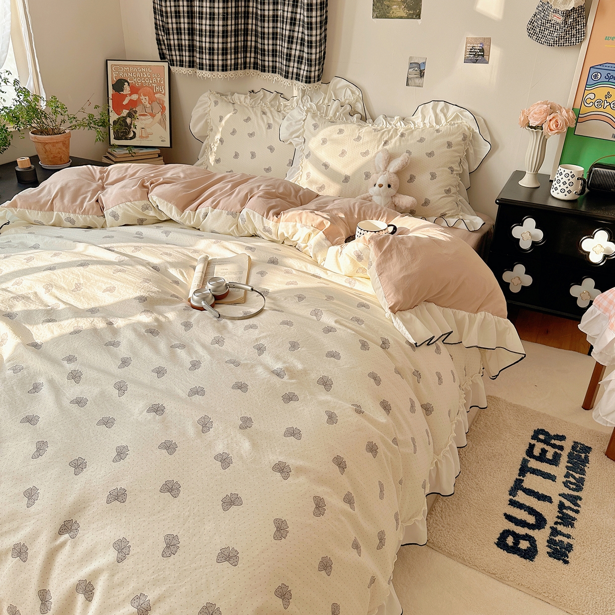 91家纺网 家纺一手货源 找家纺 （总）沐芷 2026 【提供买家秀】公主风法式花边四件套A类古法水洗仿棉床上用品被套