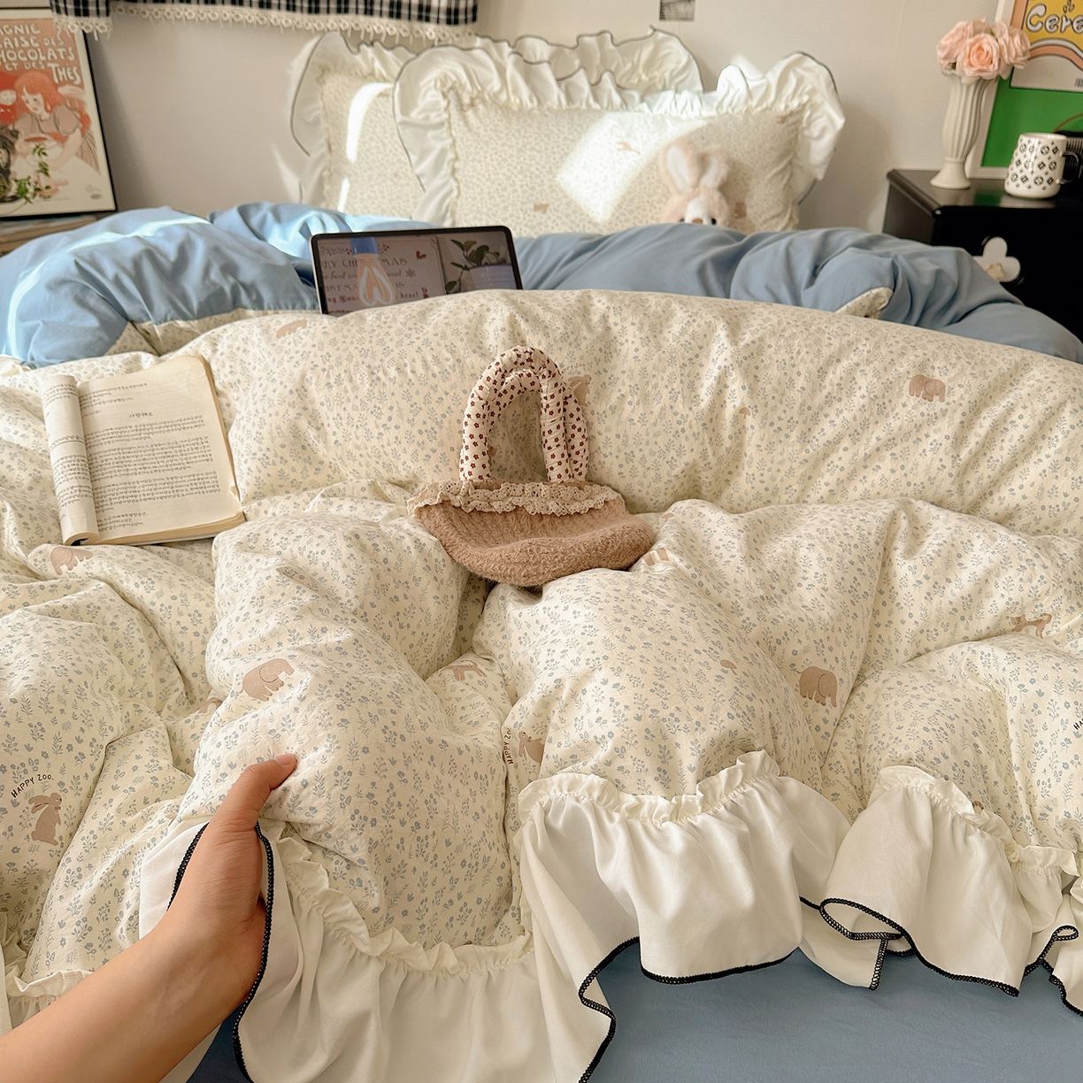 91家纺网 家纺一手货源 找家纺 （总）沐芷 2026 【提供买家秀】公主风法式花边四件套A类古法水洗仿棉床上用品被套