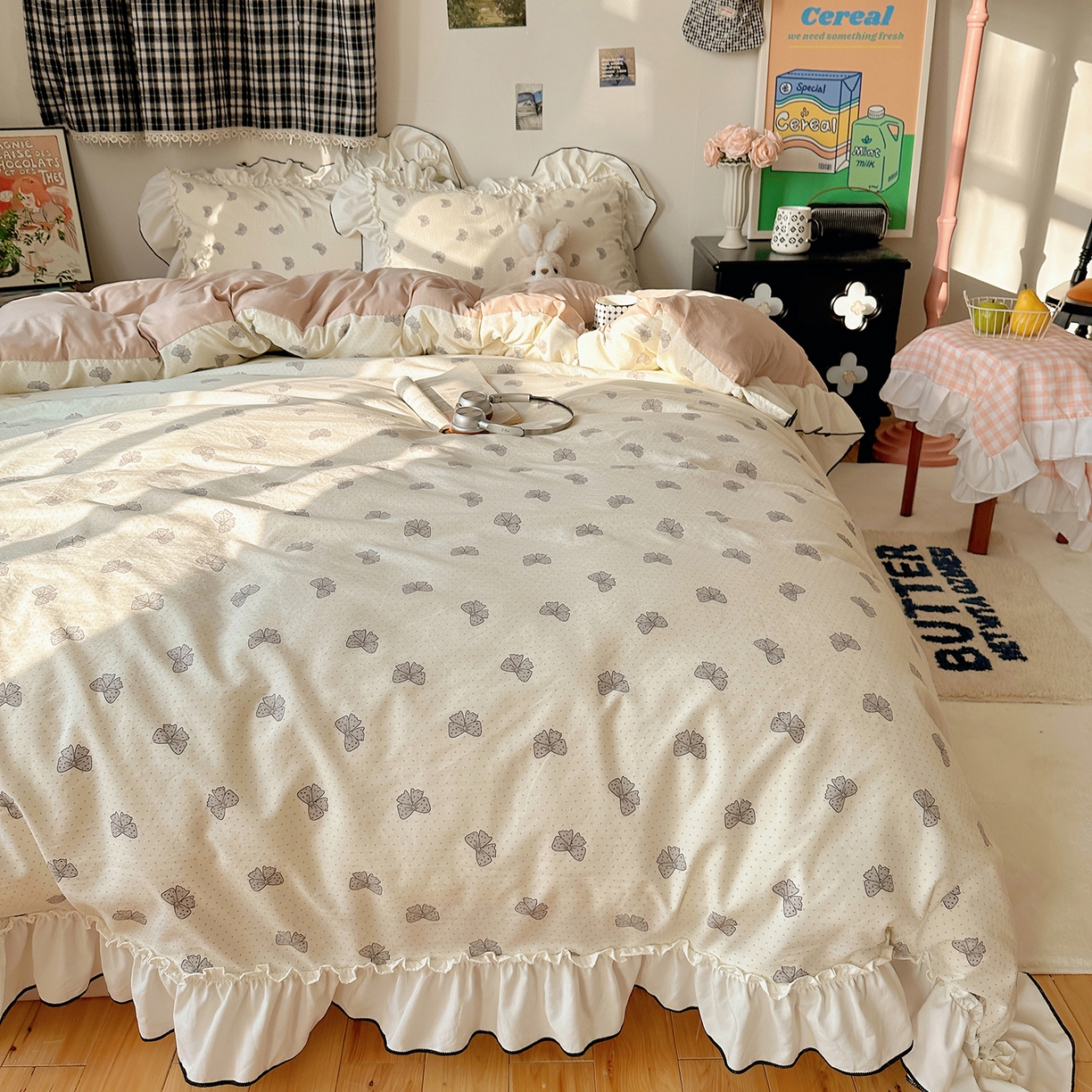 91家纺网 家纺一手货源 找家纺 （总）沐芷 2026 【提供买家秀】公主风法式花边四件套A类古法水洗仿棉床上用品被套