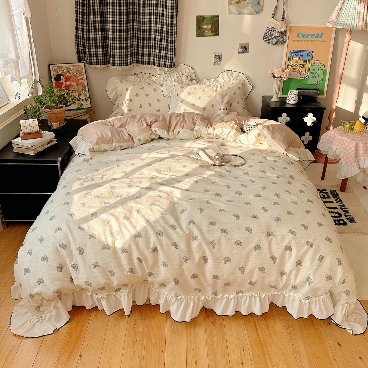 91家纺网 家纺一手货源 找家纺 （总）沐芷 2026 【提供买家秀】公主风法式花边四件套A类古法水洗仿棉床上用品被套