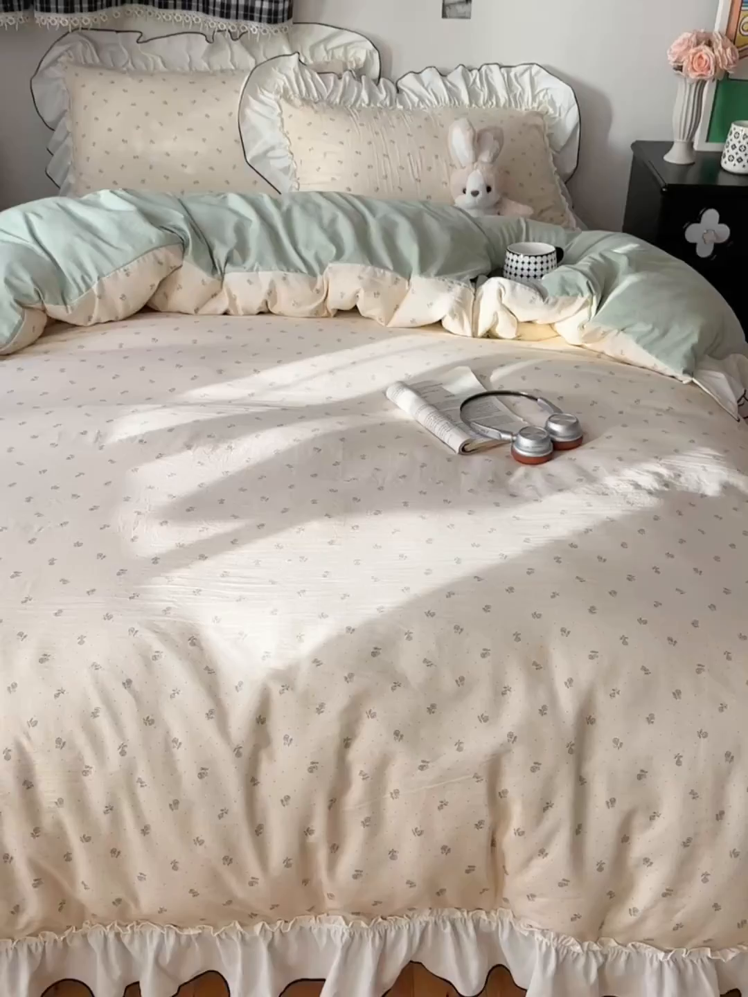 91家纺网 家纺一手货源 找家纺 沐芷 2026 【提供买家秀】公主风法式花边四件套A类古法水洗仿棉床上用品被套 花边梦境-初晴