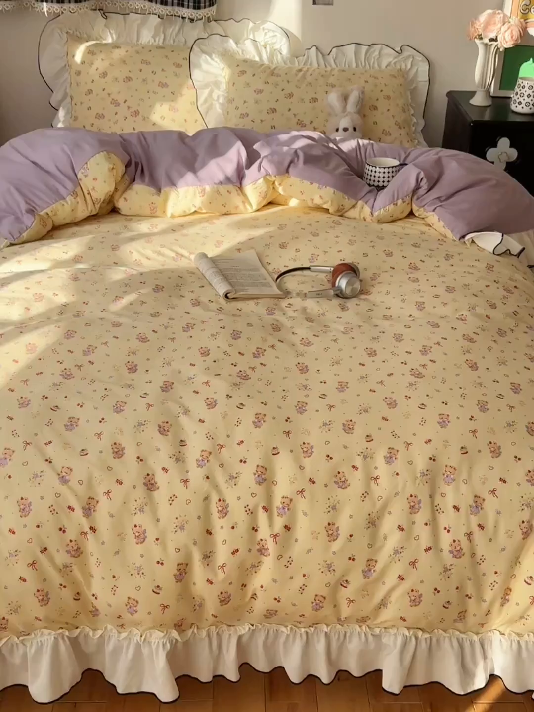 91家纺网 家纺一手货源 找家纺 沐芷 2026 【提供买家秀】公主风法式花边四件套A类古法水洗仿棉床上用品被套 花边梦境-友谊小熊