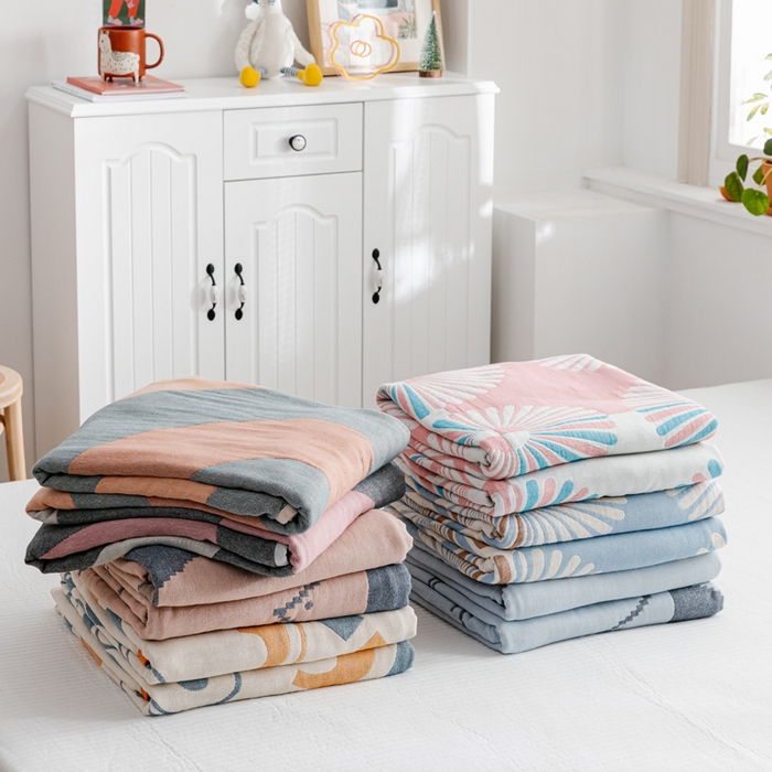 91家纺网 家纺一手货源 找家纺 （总）朴尔家纺-毛巾被 2026新款波西米亚风全棉四层纱布毛巾被-朴尔经典款常年备货