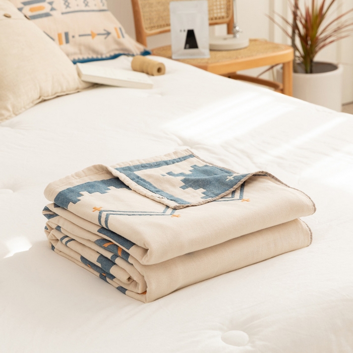 91家纺网 家纺一手货源 找家纺 （总）朴尔家纺-毛巾被 2026新款波西米亚风全棉四层纱布毛巾被-朴尔经典款常年备货