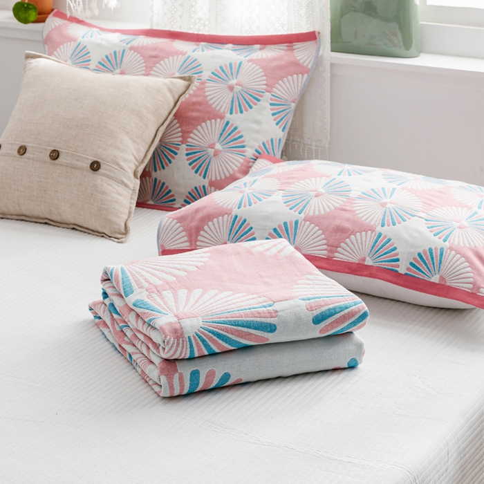 朴尔家纺-毛巾被 2026新款波西米亚风全棉四层纱布毛巾被-朴尔经典款常年备货 布尔乔亚-粉