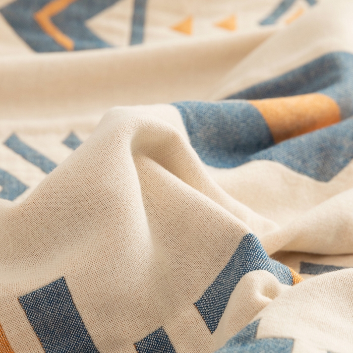 91家纺网 家纺一手货源 找家纺 朴尔家纺-毛巾被 2026新款波西米亚风全棉四层纱布毛巾被-朴尔经典款常年备货 小资情调-蓝