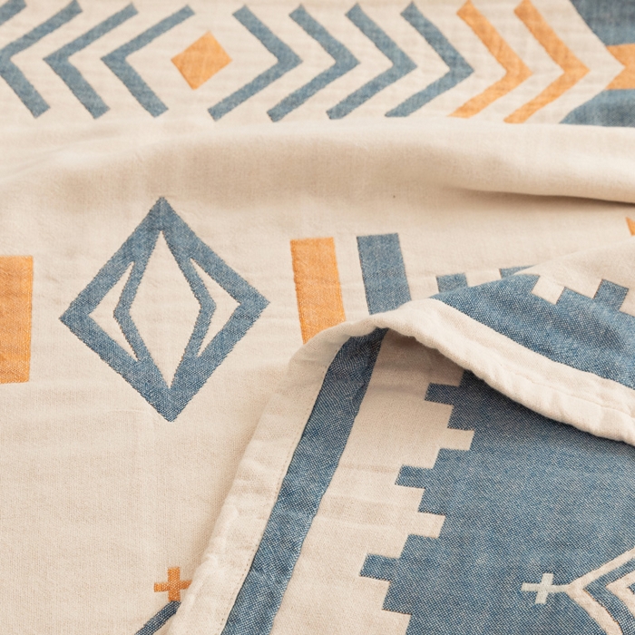 91家纺网 家纺一手货源 找家纺 朴尔家纺-毛巾被 2026新款波西米亚风全棉四层纱布毛巾被-朴尔经典款常年备货 小资情调-蓝