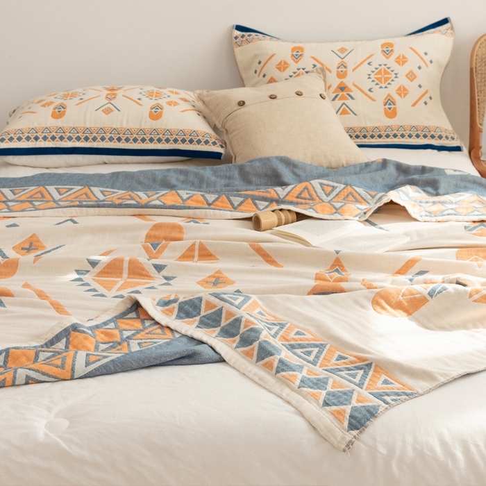 91家纺网 家纺一手货源 找家纺 朴尔家纺-毛巾被 2026新款波西米亚风全棉四层纱布毛巾被-朴尔经典款常年备货 克莱德-蓝