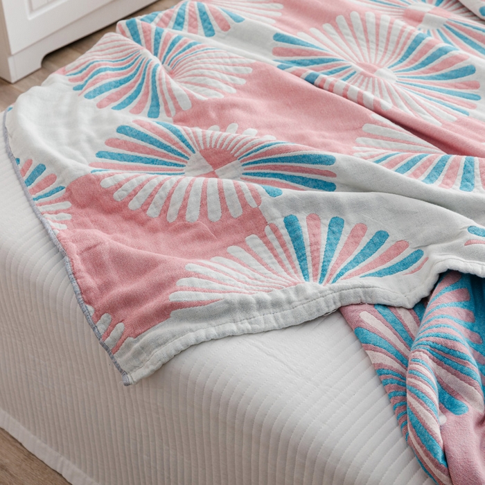 91家纺网 家纺一手货源 找家纺 朴尔家纺-毛巾被 2026新款波西米亚风全棉四层纱布毛巾被-朴尔经典款常年备货 布尔乔亚-粉