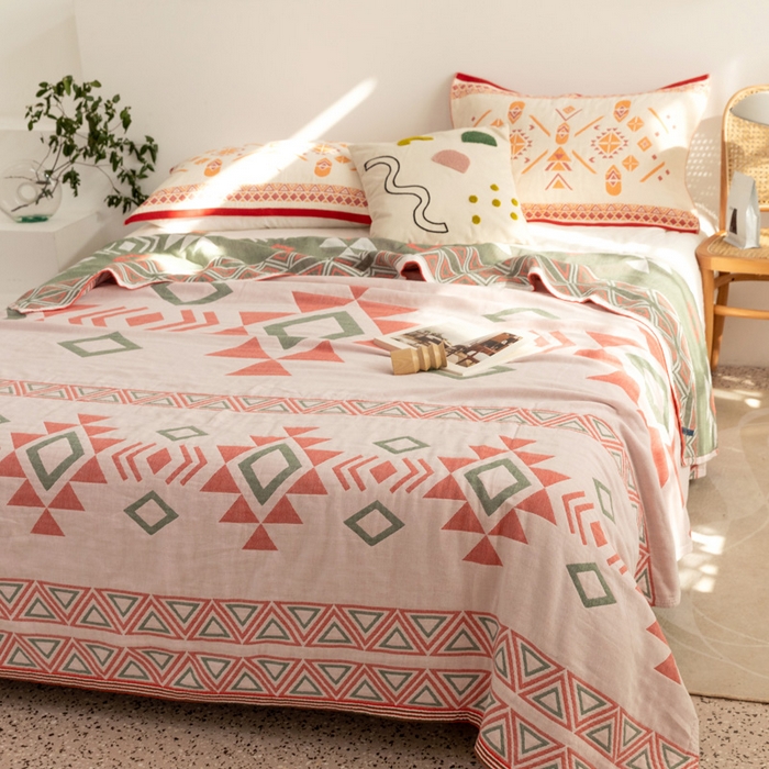 91家纺网 家纺一手货源 找家纺 朴尔家纺-毛巾被 2026新款波西米亚风全棉四层纱布毛巾被-朴尔经典款常年备货 莱茵河畔