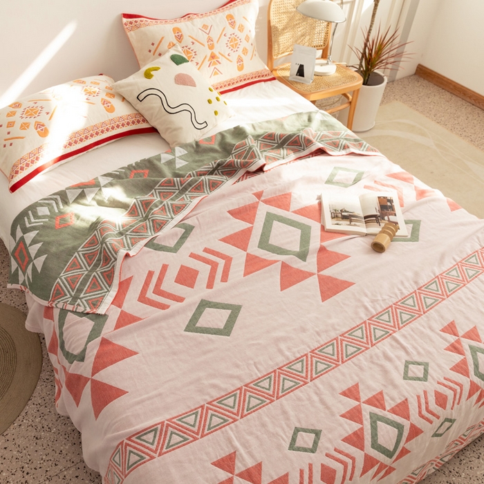 91家纺网 家纺一手货源 找家纺 朴尔家纺-毛巾被 2026新款波西米亚风全棉四层纱布毛巾被-朴尔经典款常年备货 莱茵河畔