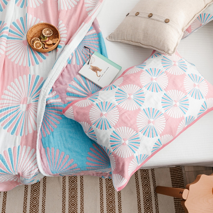 91家纺网 家纺一手货源 找家纺 朴尔家纺-毛巾被 2026新款波西米亚风全棉四层纱布毛巾被-朴尔经典款常年备货 布尔乔亚-粉