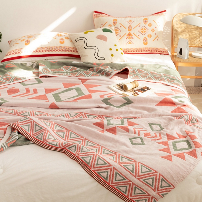 91家纺网 家纺一手货源 找家纺 朴尔家纺-毛巾被 2026新款波西米亚风全棉四层纱布毛巾被-朴尔经典款常年备货 莱茵河畔