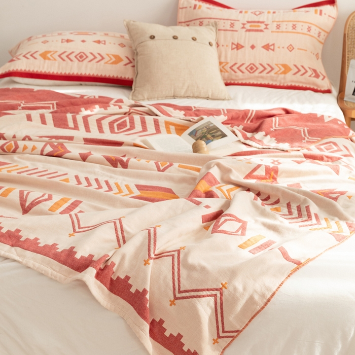 91家纺网 家纺一手货源 找家纺 朴尔家纺-毛巾被 2026新款波西米亚风全棉四层纱布毛巾被-朴尔经典款常年备货 小资情调-红