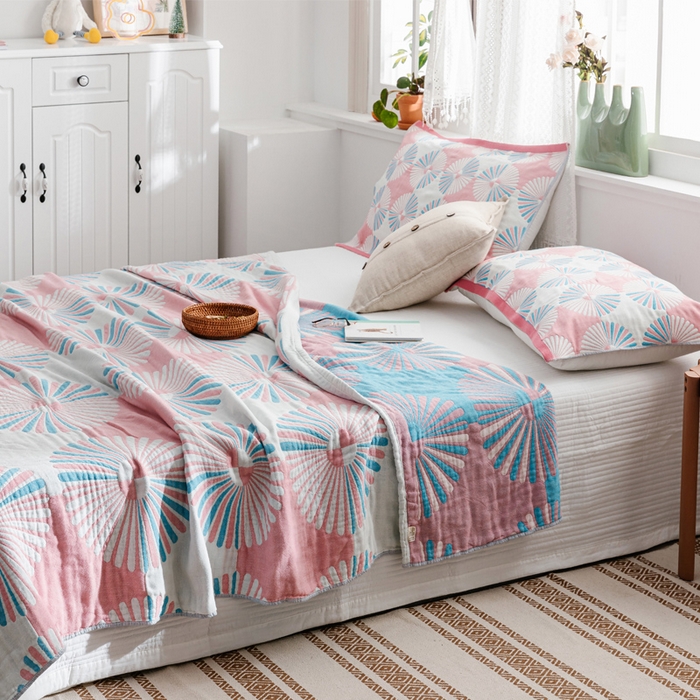 91家纺网 家纺一手货源 找家纺 朴尔家纺-毛巾被 2026新款波西米亚风全棉四层纱布毛巾被-朴尔经典款常年备货 布尔乔亚-粉