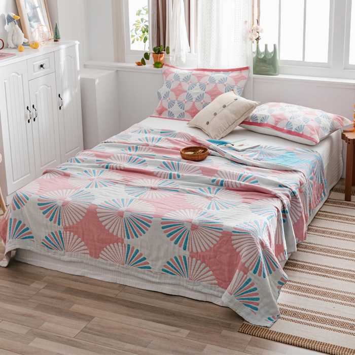 91家纺网 家纺一手货源 找家纺 朴尔家纺-毛巾被 2026新款波西米亚风全棉四层纱布毛巾被-朴尔经典款常年备货 布尔乔亚-粉