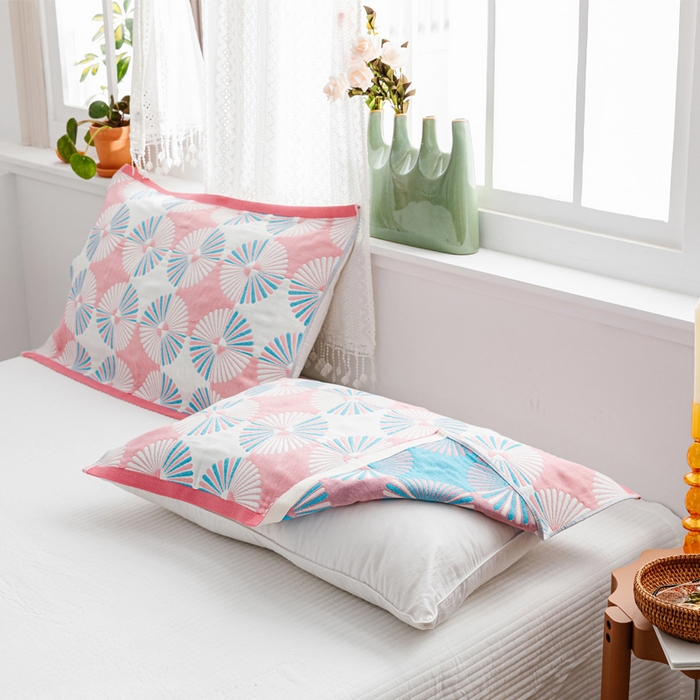 91家纺网 家纺一手货源 找家纺 朴尔家纺-毛巾被 2026新款波西米亚风全棉四层纱布毛巾被-朴尔经典款常年备货 布尔乔亚-粉