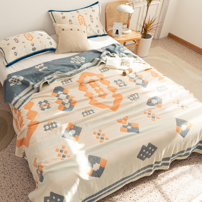 91家纺网 家纺一手货源 找家纺 朴尔家纺-毛巾被 2026新款波西米亚风全棉四层纱布毛巾被-朴尔经典款常年备货 爱丁堡-蓝