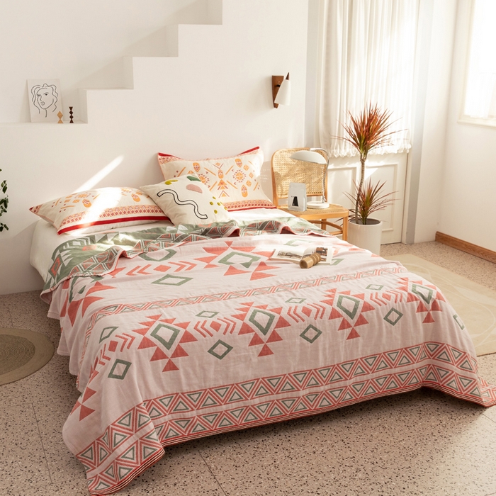 91家纺网 家纺一手货源 找家纺 朴尔家纺-毛巾被 2026新款波西米亚风全棉四层纱布毛巾被-朴尔经典款常年备货 莱茵河畔