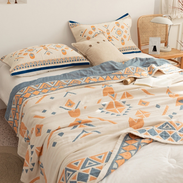 91家纺网 家纺一手货源 找家纺 朴尔家纺-毛巾被 2026新款波西米亚风全棉四层纱布毛巾被-朴尔经典款常年备货 克莱德-蓝