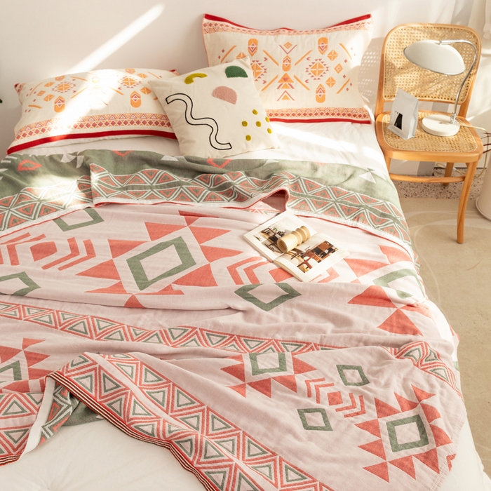 91家纺网 家纺一手货源 找家纺 朴尔家纺-毛巾被 2026新款波西米亚风全棉四层纱布毛巾被-朴尔经典款常年备货 莱茵河畔