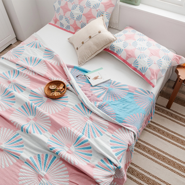 91家纺网 家纺一手货源 找家纺 朴尔家纺-毛巾被 2026新款波西米亚风全棉四层纱布毛巾被-朴尔经典款常年备货 布尔乔亚-粉