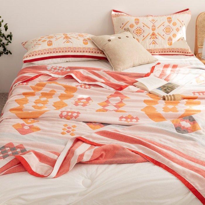 91家纺网 家纺一手货源 找家纺 朴尔家纺-毛巾被 2026新款波西米亚风全棉四层纱布毛巾被-朴尔经典款常年备货 爱丁堡-红