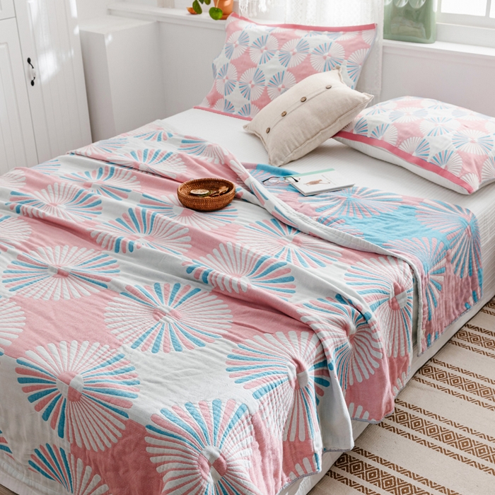 91家纺网 家纺一手货源 找家纺 朴尔家纺-毛巾被 2026新款波西米亚风全棉四层纱布毛巾被-朴尔经典款常年备货 布尔乔亚-粉