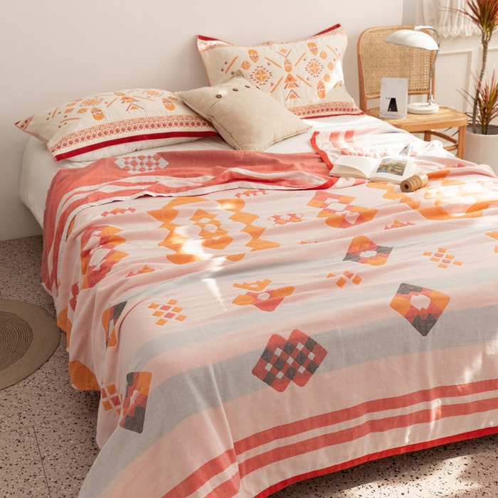 91家纺网 家纺一手货源 找家纺 朴尔家纺-毛巾被 2026新款波西米亚风全棉四层纱布毛巾被-朴尔经典款常年备货 爱丁堡-红