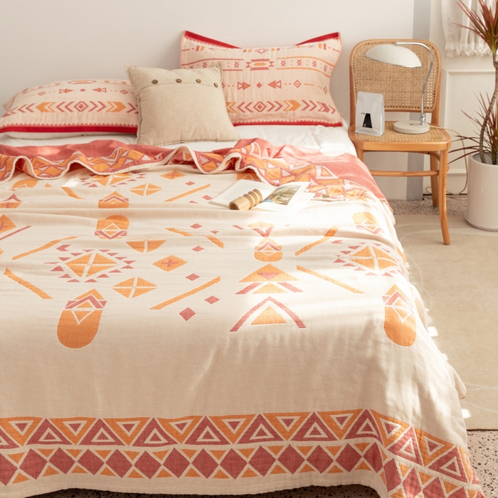 91家纺网 家纺一手货源 找家纺 朴尔家纺-毛巾被 2026新款波西米亚风全棉四层纱布毛巾被-朴尔经典款常年备货 克莱德-粉