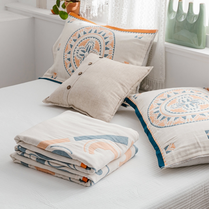 朴尔家纺-毛巾被 2026新款波西米亚风全棉四层纱布毛巾被-朴尔经典款常年备货 波西米亚