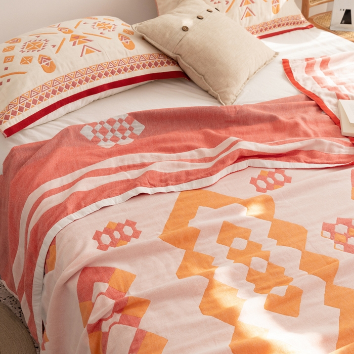 91家纺网 家纺一手货源 找家纺 朴尔家纺-毛巾被 2026新款波西米亚风全棉四层纱布毛巾被-朴尔经典款常年备货 爱丁堡-红