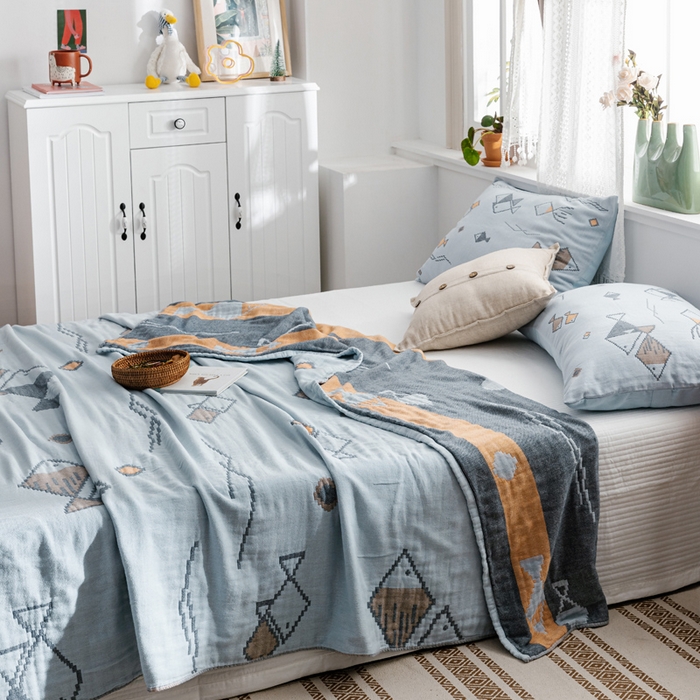 91家纺网 家纺一手货源 找家纺 朴尔家纺-毛巾被 2026新款波西米亚风全棉四层纱布毛巾被-朴尔经典款常年备货 鱼图腾-兰