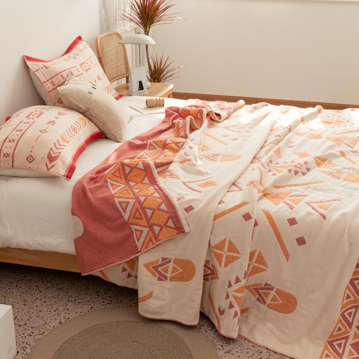 91家纺网 家纺一手货源 找家纺 朴尔家纺-毛巾被 2026新款波西米亚风全棉四层纱布毛巾被-朴尔经典款常年备货 克莱德-粉