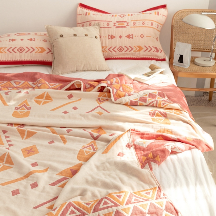 91家纺网 家纺一手货源 找家纺 朴尔家纺-毛巾被 2026新款波西米亚风全棉四层纱布毛巾被-朴尔经典款常年备货 克莱德-粉