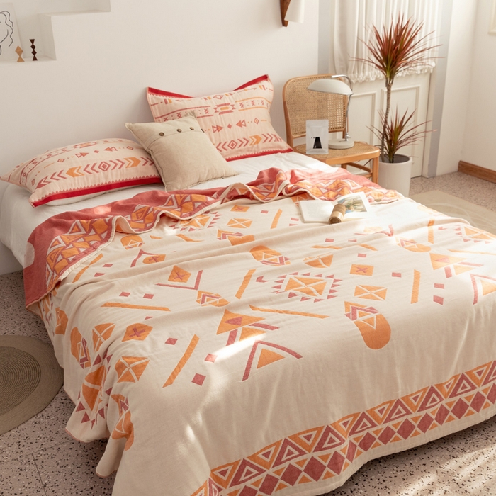 91家纺网 家纺一手货源 找家纺 朴尔家纺-毛巾被 2026新款波西米亚风全棉四层纱布毛巾被-朴尔经典款常年备货 克莱德-粉