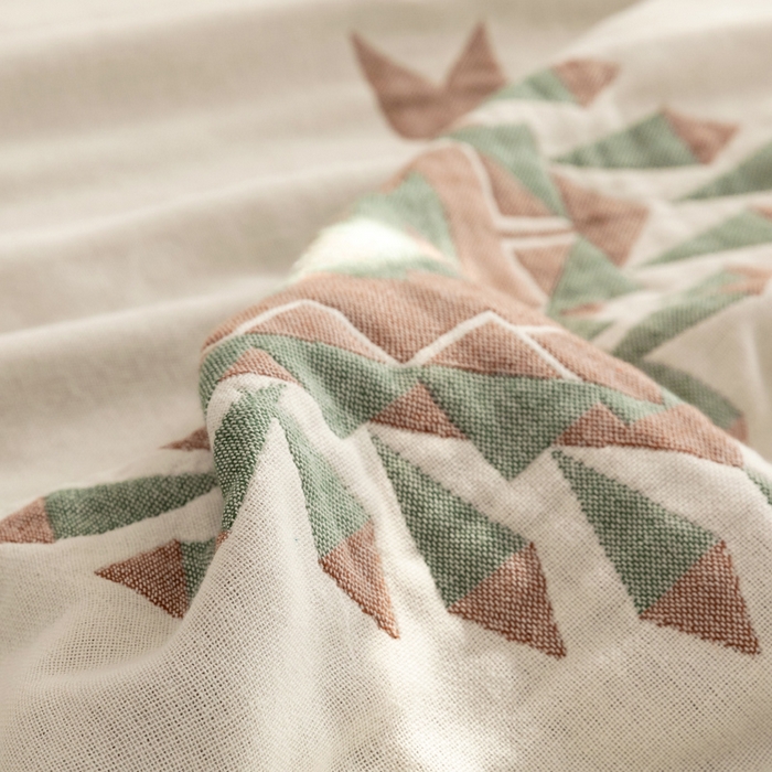 91家纺网 家纺一手货源 找家纺 朴尔家纺-毛巾被 2026新款波西米亚风全棉四层纱布毛巾被-朴尔经典款常年备货 罗马假日-绿