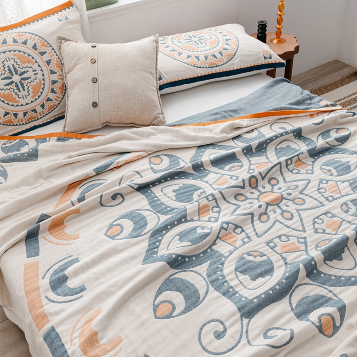 91家纺网 家纺一手货源 找家纺 朴尔家纺-毛巾被 2026新款波西米亚风全棉四层纱布毛巾被-朴尔经典款常年备货 波西米亚