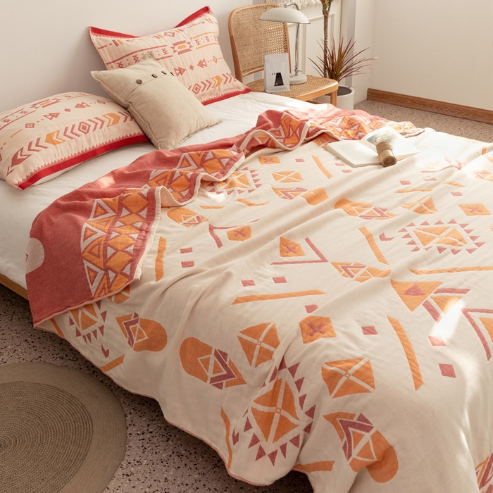 91家纺网 家纺一手货源 找家纺 朴尔家纺-毛巾被 2026新款波西米亚风全棉四层纱布毛巾被-朴尔经典款常年备货 克莱德-粉