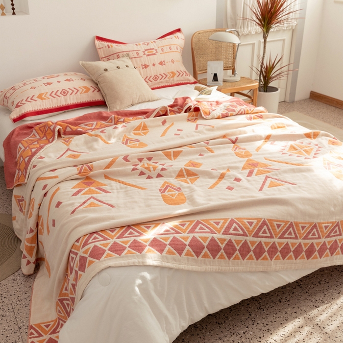 91家纺网 家纺一手货源 找家纺 朴尔家纺-毛巾被 2026新款波西米亚风全棉四层纱布毛巾被-朴尔经典款常年备货 克莱德-粉