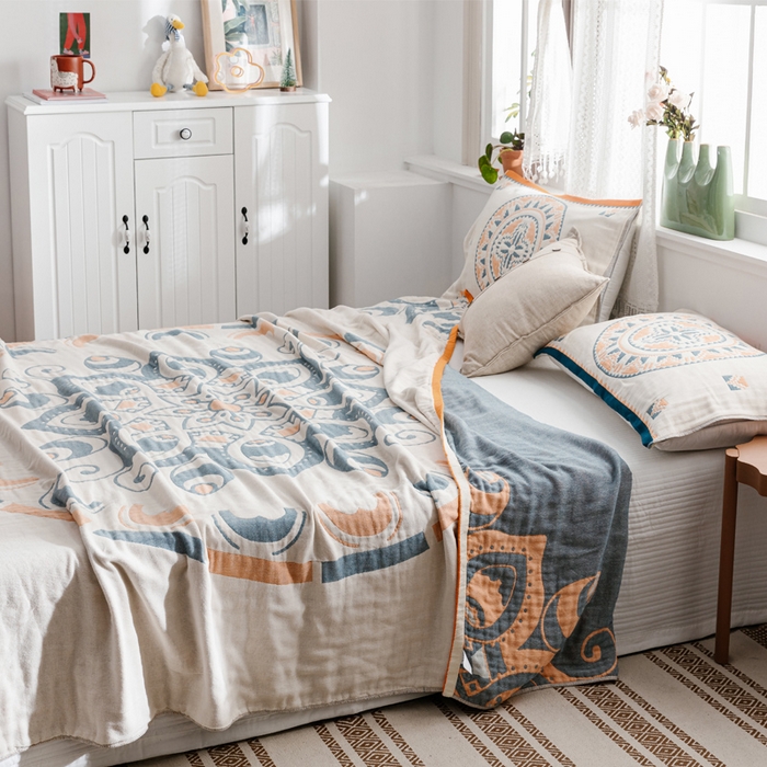 91家纺网 家纺一手货源 找家纺 朴尔家纺-毛巾被 2026新款波西米亚风全棉四层纱布毛巾被-朴尔经典款常年备货 波西米亚