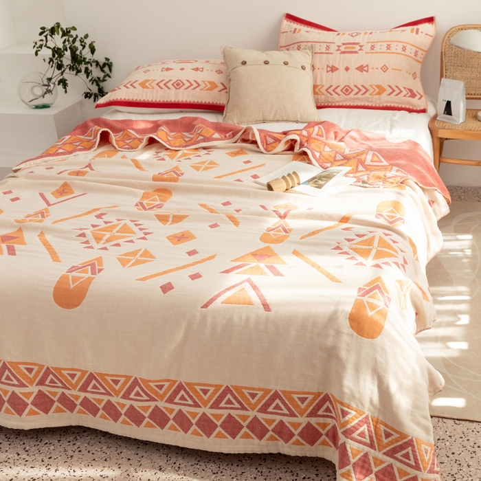 91家纺网 家纺一手货源 找家纺 朴尔家纺-毛巾被 2026新款波西米亚风全棉四层纱布毛巾被-朴尔经典款常年备货 克莱德-粉